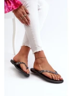 Płaskie Elastyczne Klapki Japonki Damskie ZAXY JJ285297 Szaro-Czarne