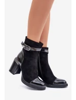 Botki Damskie Ocieplane Na Obcasie Słupku Z Ozdobną Klamrą D&A MR880-085 Czarne