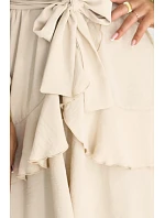 671-1 Zmyselné mini šaty s obálkovým výstrihom - béžové