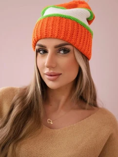 Kinga dámska čiapka K297 oranžová+zelená neón+biela