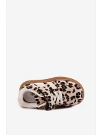 Dievčenské tenisky s leopardím vzorom na suchý zips Beige Satinia