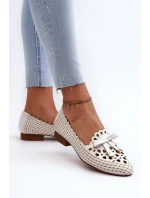 Ażurowe Baleriny Damskie Z Kokardką Białe Nestavia