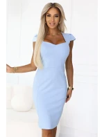 318-8 Elegantné midi šaty s krásnym výstrihom - MODRÉ