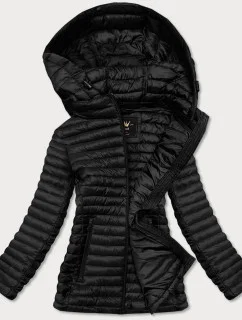 Čierna prešívaná bunda s kapucňou (LD-7218)