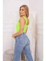Blúzka bez ramienok s volánikmi zelená neónová