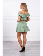 Vyšívaný komplet s pruhovanou blúzkou tmavo mätový