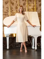 S400 Šaty s puzdrovými rukávmi - krémové S400 Šaty s puzdrovými rukávmi - krémové