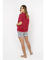 Dámske pyžamo Corfu s krátkym rukávom a krátkymi nohavicami - červená/potlač