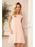 CELINE - Dámske trapézové šaty v pastelovo ružovej farbe s kapsičkami 314-1 CELINE - Dámske trapézové šaty v pastelovo ružovej farbe s kapsičkami 314-1