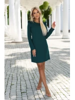 264-2 NELL Elegantné trapézové šaty s volánmi na ramenách - fľaškovo zelené