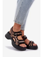 Eko Skórzane Lekkie Sandały Na Platformie Panterka Brązowe Deniffia