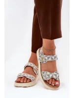 Materiałowe Sandały Damskie Na Platformie Beżowe  Leriot