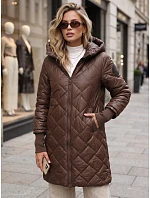 Dlhá dámska prešívaná prechodová bunda, hnedá, FashionStreet TY5862 Dlhá dámska prešívaná prechodová bunda, hnedá, FashionStreet TY5862