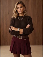 Dámsky voľný sveter s okrúhlym výstrihom, čokoládová farba, FashionStreet MY2587
