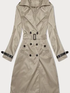 Tmavobéžový dámsky dlhý kabát s opaskom (1803#-5)