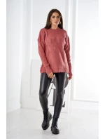 Sveter nasadený cez hlavu s módnou väzbou tmavo ružová