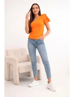 Dámska bavlnená blúzka na jedno rameno s volánom oranžová