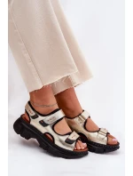 Skórzane Sandały Damskie Z Rzepami Artiker 56C0469 Złote