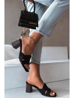 Dámské sandály na podpatku s pásky Eko semišové Černé Corivelle