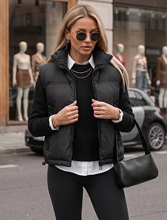 Dámska prešívaná, zateplená, krátka čierna vesta FashionStreet TY5970