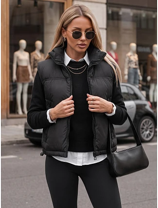 Dámska prešívaná, zateplená, krátka čierna vesta FashionStreet TY5970
