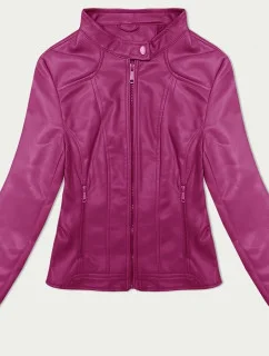 Tmavo ružová dámska krátka bunda so stojatým golierom J Style (11Z8127)