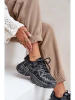 Sneakersy Damskie Z Przetarciami Na Platformie Czarne Seladwen