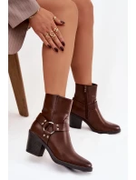 Zateplené dámské kotníkové boty na podpatku s ozdobným prvkem hnědé Jurelle