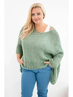 Dámsky oversized priehľadný sveter s výstrihom do V a predĺženou zadnou časťou v khaki farbe Dámsky oversized priehľadný sveter s výstrihom do V a predĺženou zadnou časťou v khaki farbe