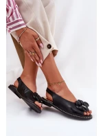 Skórzane Płaskie Sandały Z Ozdobą CheBello 4642 Czarne