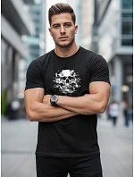 Pánske bavlnené tričko s potlačou chlpatej lebky čierne FashionStreet NX085R