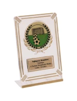 Plastová trofej - transparentná zlatá s priestorom na 50 mm vložku a plaketu s rozmermi 50 mmX20 mm T-M