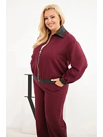 Dámska súprava vo veľkosti Plus Size s mikinou na zips a širokými nohavicami v bordovej farbe Dámska súprava vo veľkosti Plus Size s mikinou na zips a širokými nohavicami v bordovej farbe