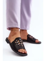 Błyszczące Klapki Damskie Z Ozdobami S.Barski KV27-063 Czarne