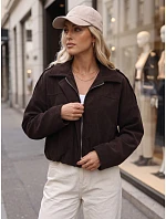 Dámska krátka čokoládová kordová bunda FashionStreet TY6018 Dámska krátka čokoládová kordová bunda FashionStreet TY6018