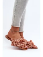 Płaskie Klapki Damskie Z Frędzlami Brudny Róż Rialle