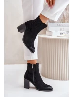 Ocieplane Botki Damskie Na Słupku Eko Zamszowe Czarne Gudra