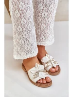 Klapki Z Ozdobą Skóra Naturalna Zazoo 3667 Białe