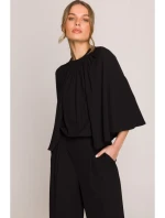 S397 Kombinéza so širokými rukávmi a rozdeleným chrbtom - čierna S397 Kombinéza so širokými rukávmi a rozdeleným chrbtom - čierna