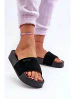 Dámske semišové papuče na platforme Big Star Black Dámske semišové papuče na platforme Big Star Black