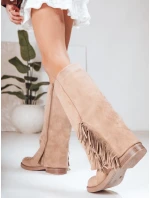 Dámske semišové čižmy so strapcami béžové FashionStreet ZY1269 Dámske semišové čižmy so strapcami béžové FashionStreet ZY1269