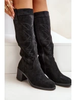 Kozaki Damskie Na Słupku Przed Kolano Czarne Erisorae