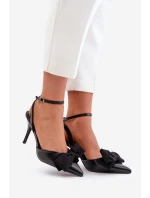 Eko Skórzane Szpilki Z Kokardą Czarne Volamia