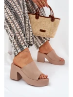 Klapki Damskie Na Słupku I Platformie Khaki Omeisa