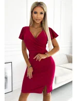 479-4 Šaty NINA s obálkovým výstrihom, rukávmi a opaskom - FUXY