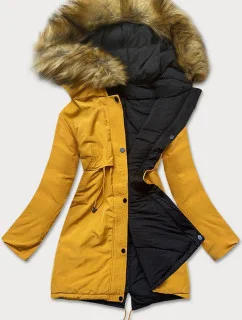 Dámska obojstranná zimná bunda žlto-čierna (m-136)