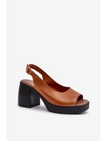 Zazoo 40376 Skórzane Sandały Na Masywnym Obcasie Brązowe Zazoo 40376 Skórzane Sandały Na Masywnym Obcasie Brązowe