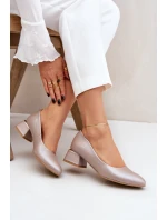 Skórzane Czółenka Lewski 3118 Ciemnobeżowe