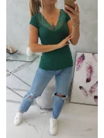 Blúzka s čipkovým výstrihom zelená