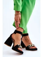 Damskie Zamszowe Sandały Na Masywnym Obcasie Lewski Shoes 3207 Czarne